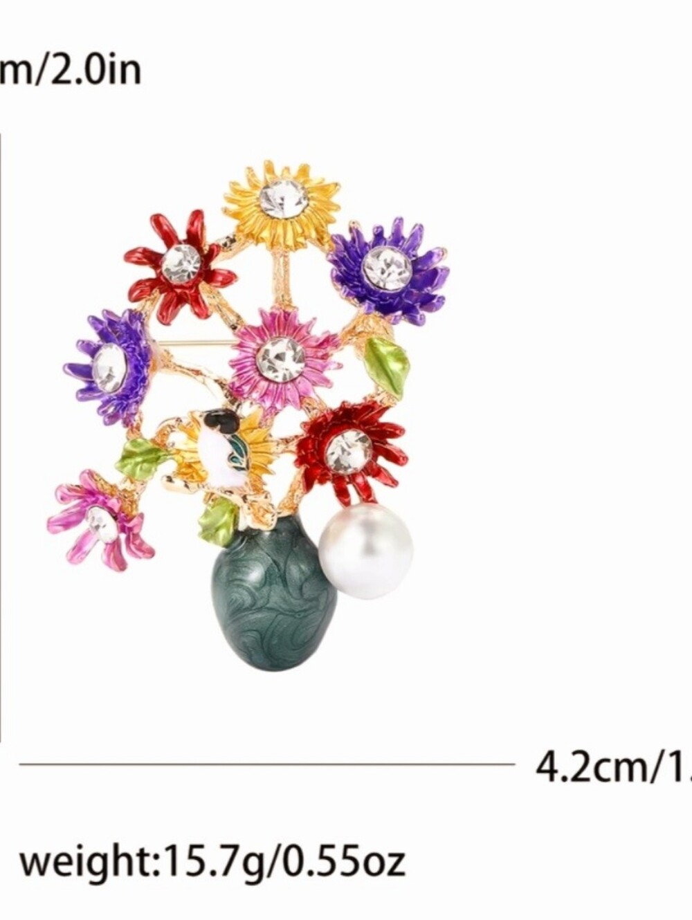 Multicolor Floral Bouquet Brooch with Pearl Accent - Women Jewelry - Picture 2 of 5